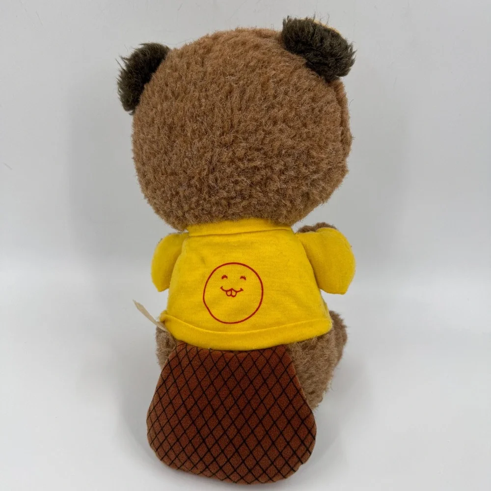 Vintage‎ Knickerbocker Shirt Tales Beaver Plush Smile Yellow Shirt 12 inch 1980s